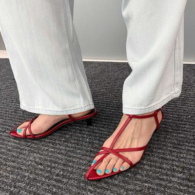 Fashion 2025 Summer Low Heels Narrow Band Women Sandals Open Toe Party Dress Sandalias Casual Dress Street Style Shoes