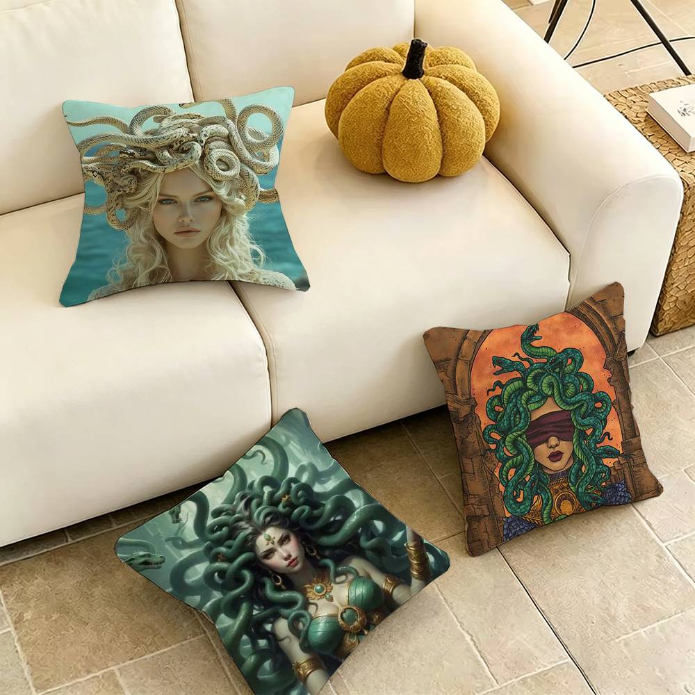 GGreek Mythology Art Medusa Square DoubleSided Printed Pillow Case Bedroom Bedside Pillow Sofa Cushion Cover Gift