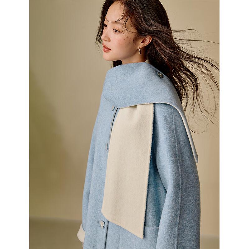 INMAN Women's Irregular Scarf Collar Double-faced Wool Coat