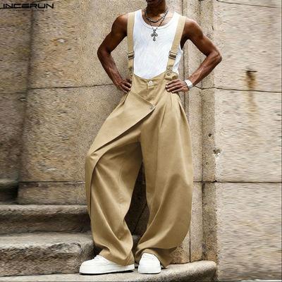Summer Men Sleeveless Strap Layers Casual Loose Suspender Overalls Bib Pants