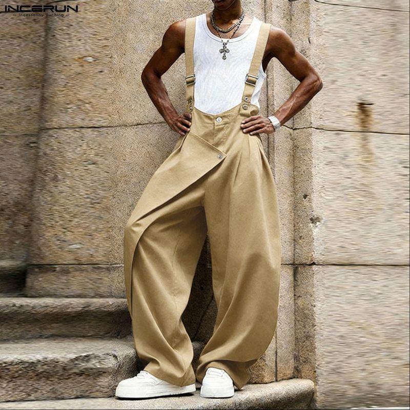 INCERUN Summer Men Sleeveless Strap Layers Casual Loose Suspender Overalls Bib Pants