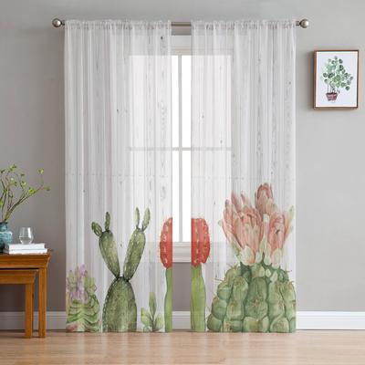 Youth Bedroom Sheer Curtains Tropical Cactus Flower Kitchen Study Curtains Living Room Holiday Decor Tulle Curtains