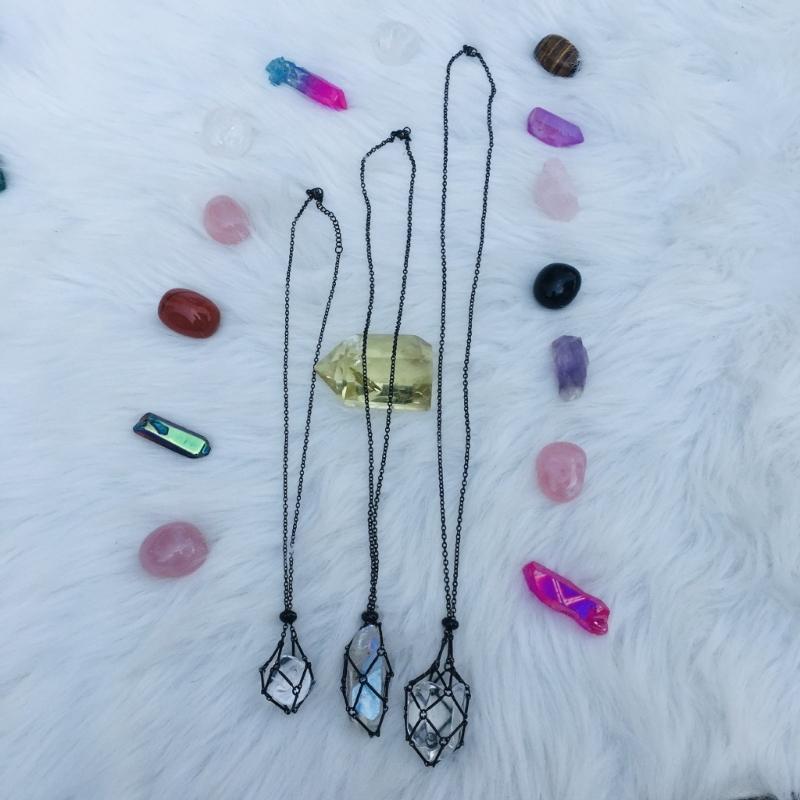 Empty Crystal Stone Holder Necklace Adjustable Natural Crystal Cage Necklace