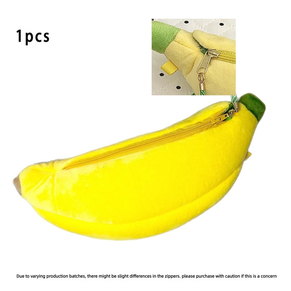 Banana-Print Plush Storage Pouch, Cute Protective Case, Portable Cartoon Camera Bag, Stationery Organizer