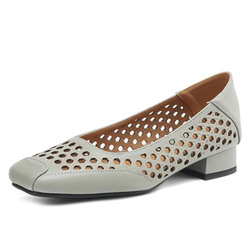 

Полые женские туфли-лодочки на низком каблуке Летняя обувь 2025 Дышащие квадратный носок Черный низкий каблук Классическая офисная обувь Женская 39 серый