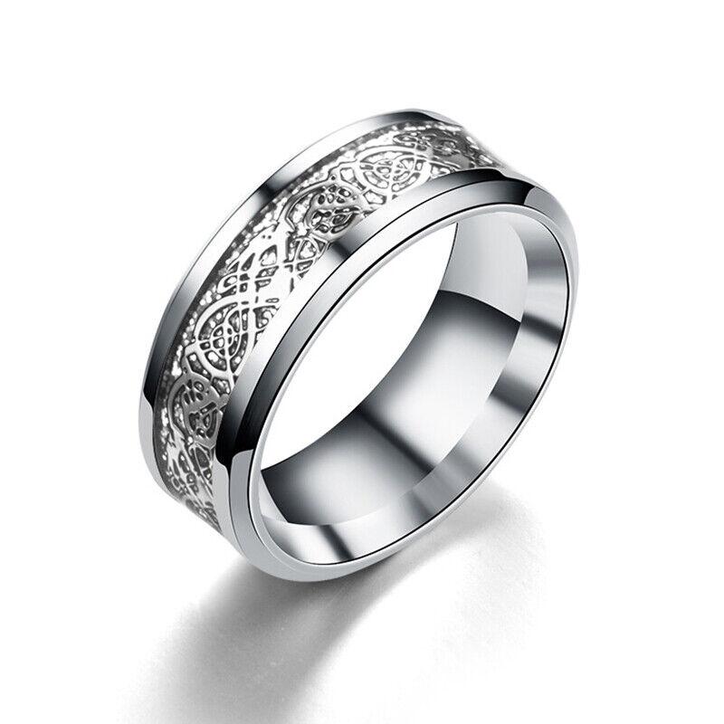 Fashion Dragon Inlay Ring Stainless Steel Jewelry For Men Comfort Band Ring 8mm~