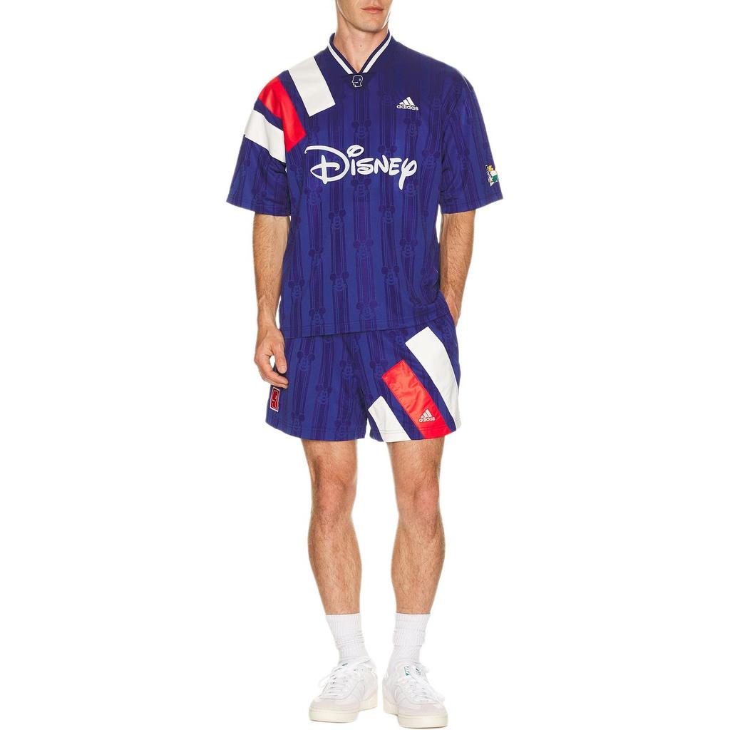 adidas X Brain Dead X Disney Mickey Mouse Striped V-Neck Short Sleeve Soccer Shirt Men Tops KR5194