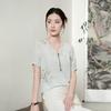 Summer new fashion printed mulberry silk top elegant V-neck silk shirt women