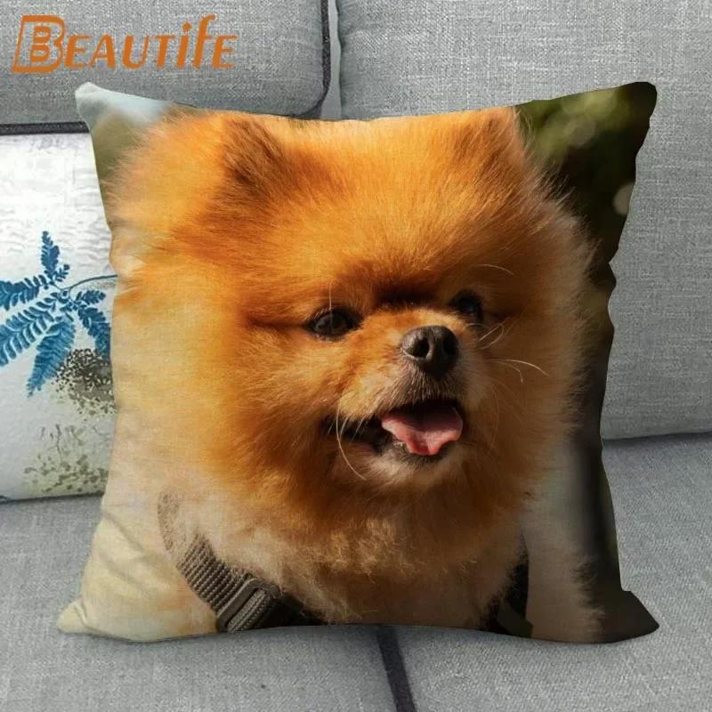 Nice Pomeranian Dog Pillowcase Bedroom Home Decorative Cover 45x45cm Square Zipper Pillow Cases Cotton Linen Fabric No Fade