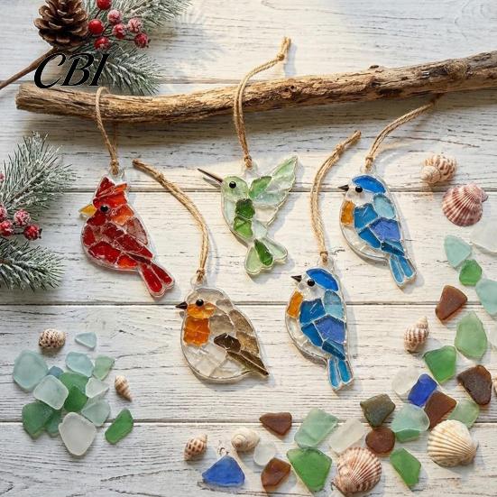 Garden Hanging Ornaments 5Pcs Acrylic Suncatcher Window Hangings, Sea Glass Collage Kit with Birds Farm Animals Marine Creature Decorations