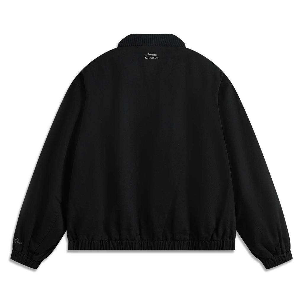 Li Ning Sports Fashion Series Solid Color Polo Collar Long Sleeve Zipper American Vintage Casual Versatile Jacket Unisex Jacket Black AJDU321-2
