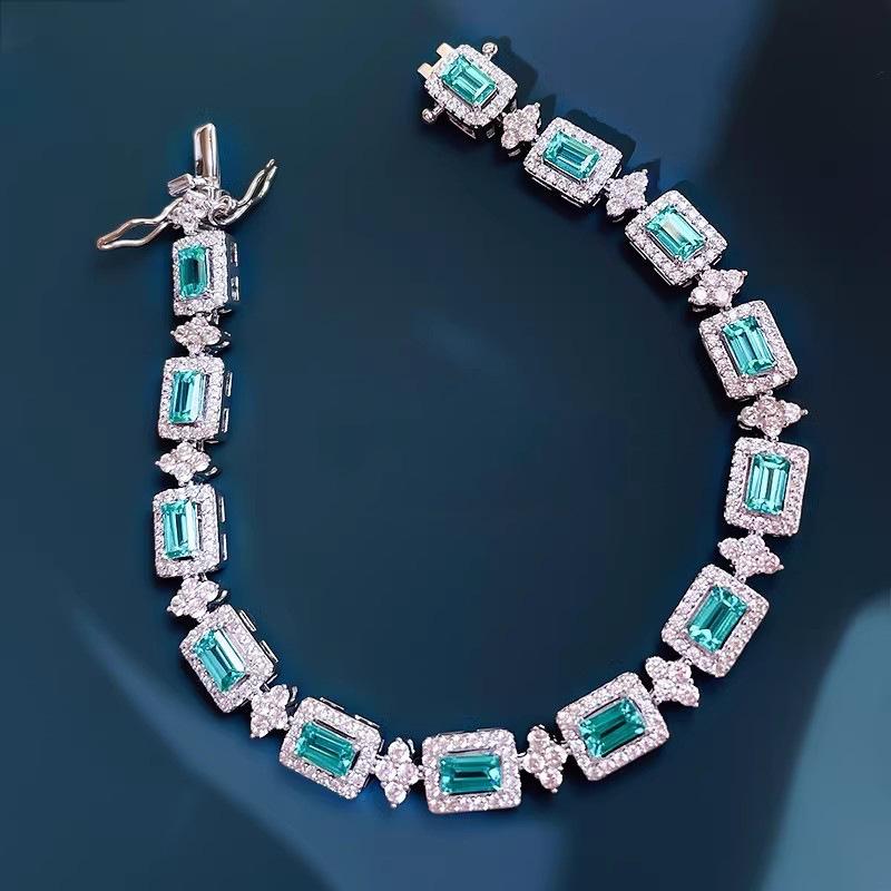 

Handmade Lab Aquamarine Diamond Bangle Bracelet 14K White Gold Engagement Wedding Bracelets For Women Bridal Party Jewelry Gift 17cm