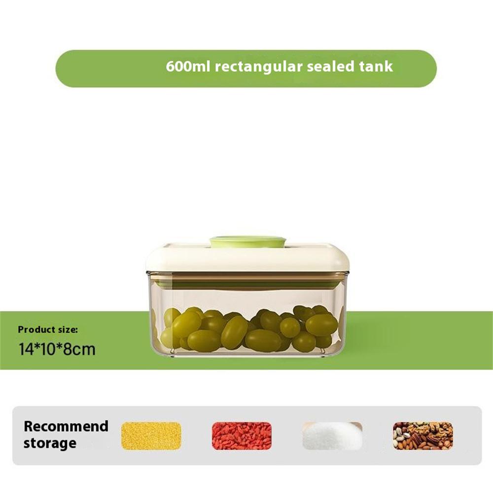 

600ml Rectangular PS Airtight Container Push Button Grains Snacks Kitchen Food Storage Canister (BPA-Free,No FDA) Green