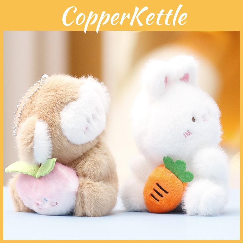Rabbit And Monkey Plush Keychain With Carrot Peach Design For Backpack Decor