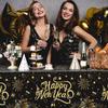 Zhehao Happy New Year Tablecloths 54 x 108 Inch Black and Gold Plastic Tablecloths Disposable Waterproof Happy Newyear Table Covers for 2026 New
