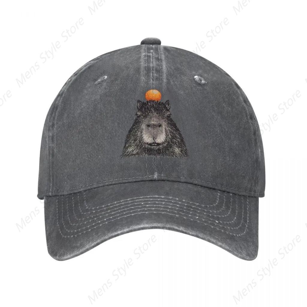 Capybaras Orange Capy Yuzu Unisex Baseball Caps Distressed Denim Caps Hat Vintage Outdoor Activities Adjustable Fit Sun Cap