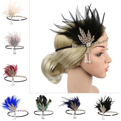 Women Beaded Flapper Performance Headwear Elastic Hair Accessories Vintage Masquerade Party Headpiece Cosplay
