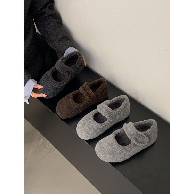 Mary Jane Mao Mao shoes shoes 2025 autumn and winter velvet gray single shoes platform Birkenstocks