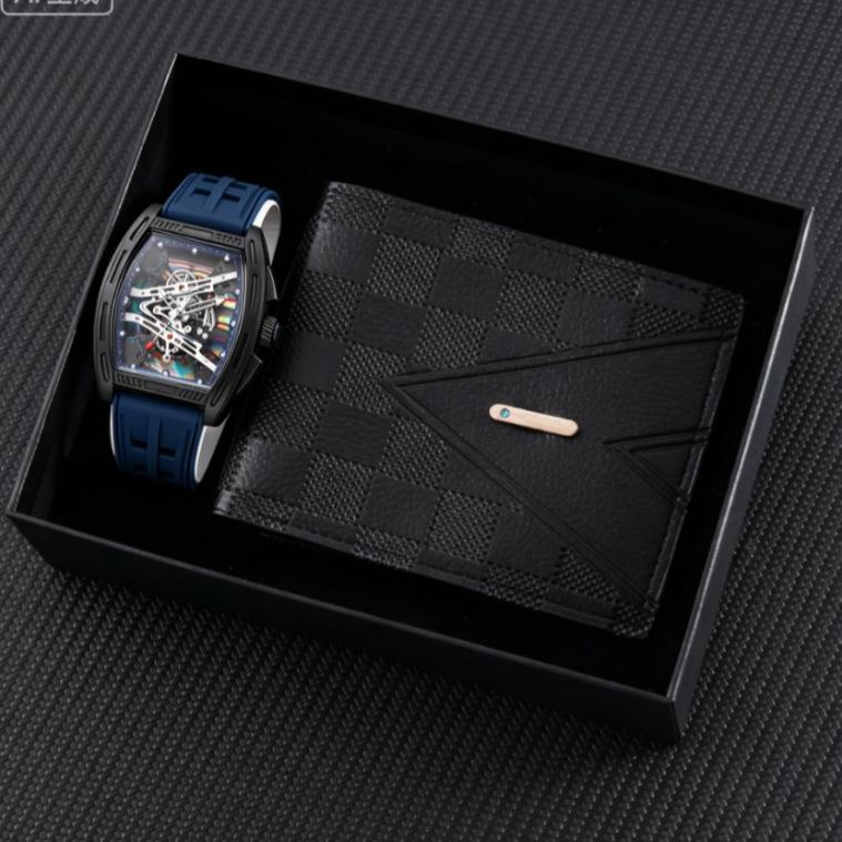 Geneva Men's Steel Band Fashion Calendar Wristwatch - Bestseller Personalized Business Set