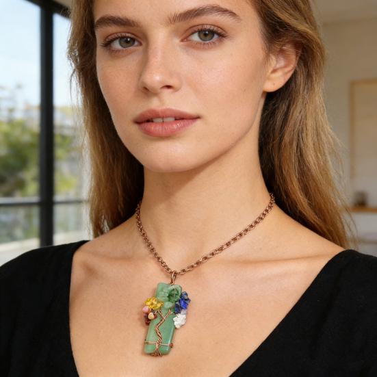 Collar de Cristal Curativo Colgante Prisma de Piedra Preciosa Collar de Piedras Naturales Coloridas Collar de Árbol de Cristal Regalo de Energía Espiritual para Hombres Mujeres