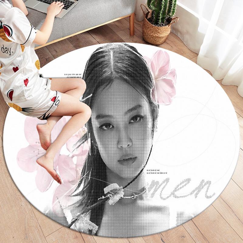 Blackpink runder Teppich, Teppich für Wohnzimmer, Schlafzimmer, Sofa, Spielzimmer-Dekor, rutschfeste Fußmatte