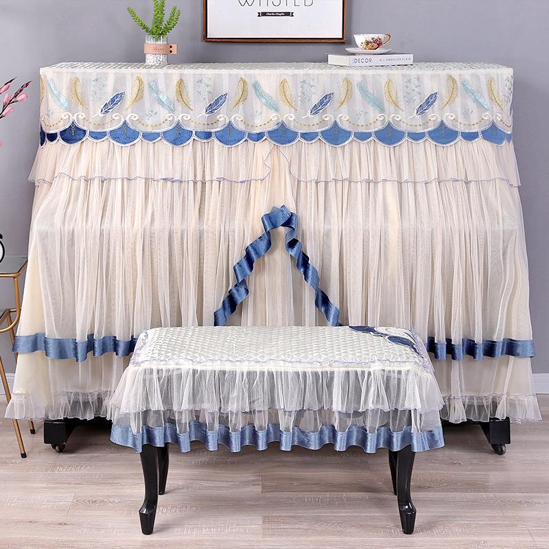 Husă decorativă pentru pian cu broderie de mătase, minimalistă, din material textil cu dantelă, husă de protecție împotriva prafului, nu îndepărtați husa pianului pentru uz casnic