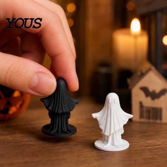 Matte Black Ghost Statue 3D Printed Cute Figurine, Minimalist Home Decor, & White Unique Artistic Design Dual Colors, Stable Base for