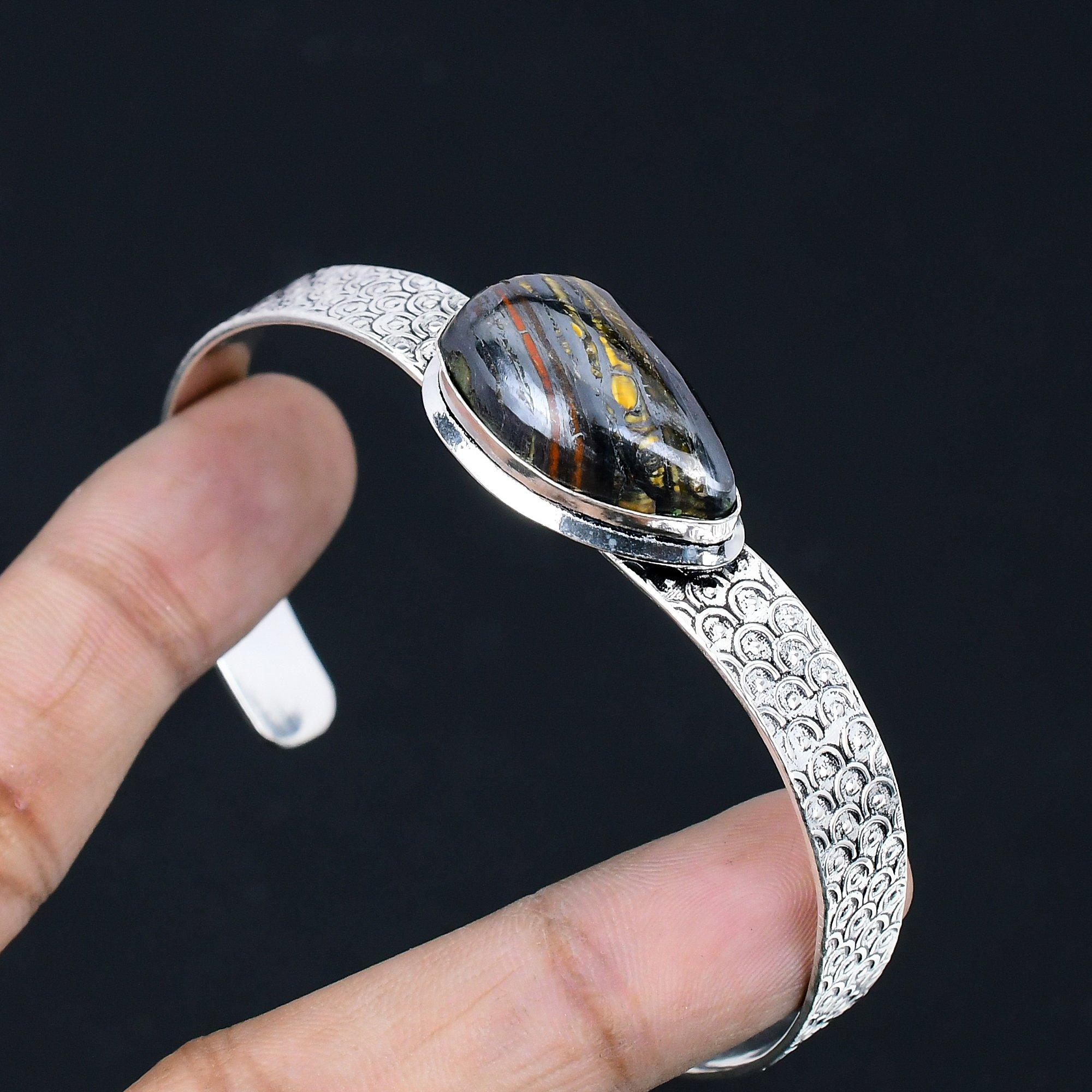 

Friendship Day Sale Natural Iron Tiger Eye Bangle Bracelet 925 Sterling Silver Adjustable