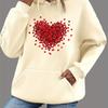 Women's Autumn and Winter Warm and Loose Casual Heart-shaped Printed Velvet Long Sleeved Hooded Sweatshirt