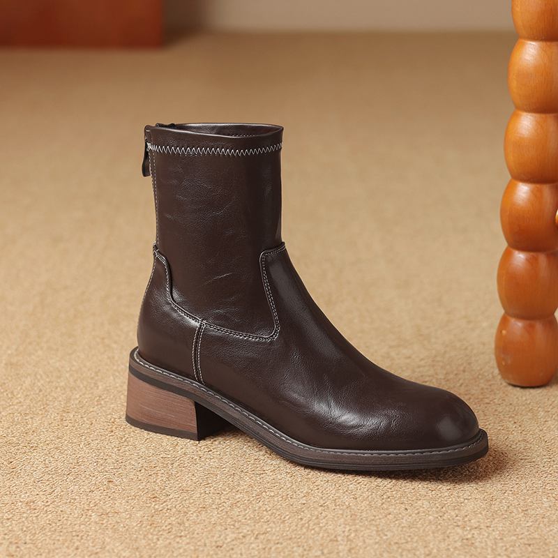 

Обувь Krazing Pot PU осень-зима, большие размеры, ботинки челси, каблук средний, круглый носок, сохраняющий тепло, с застежкой-молнией сзади, размер 43, ботильоны 43 коричневый