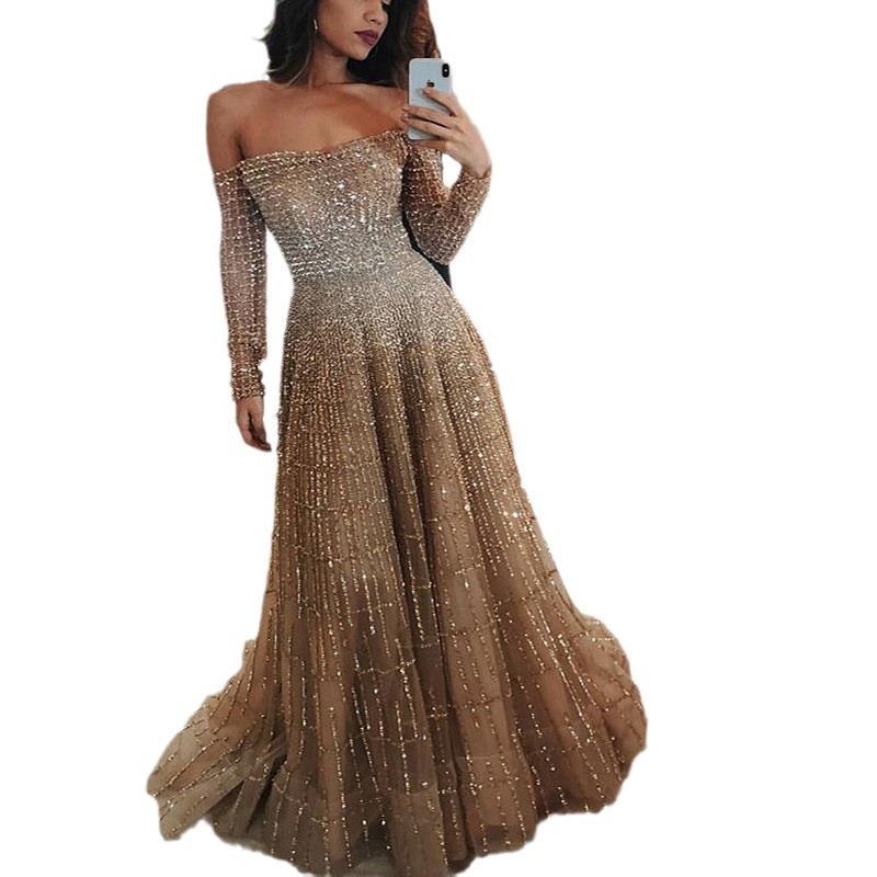 Vestido Bandeau Brillante de un Hombro Manga Larga Otoño/Invierno 2023