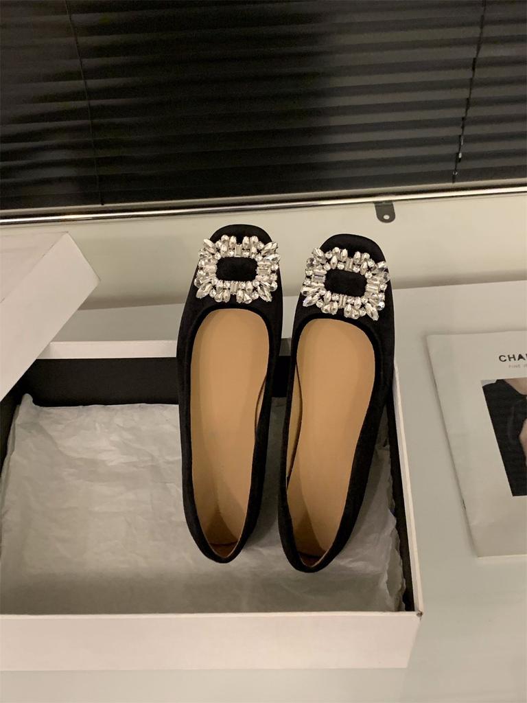 Inner heightening suede rhinestone small single shoes women's shoes new spring and autumn shoes black commuter shoes