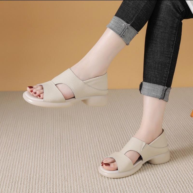 Genuine Leather Women Sandals Summer Casual Shoes Flat Soft Comfort Mother Shoes Yellow Black Plus Size 41