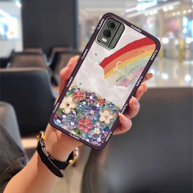 Cute Anti-dust Phone Case For Nokia C32 Waterproof Flower Back Cover Full Wrap Dirt-resistant Durable Protective TPU
