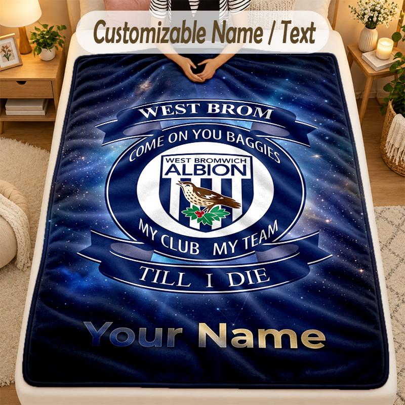 Flannel BlanketWest Bromwich Albion FC Custom Name Text Personalized Soft Warm Throw Blanket Home Decor Gift