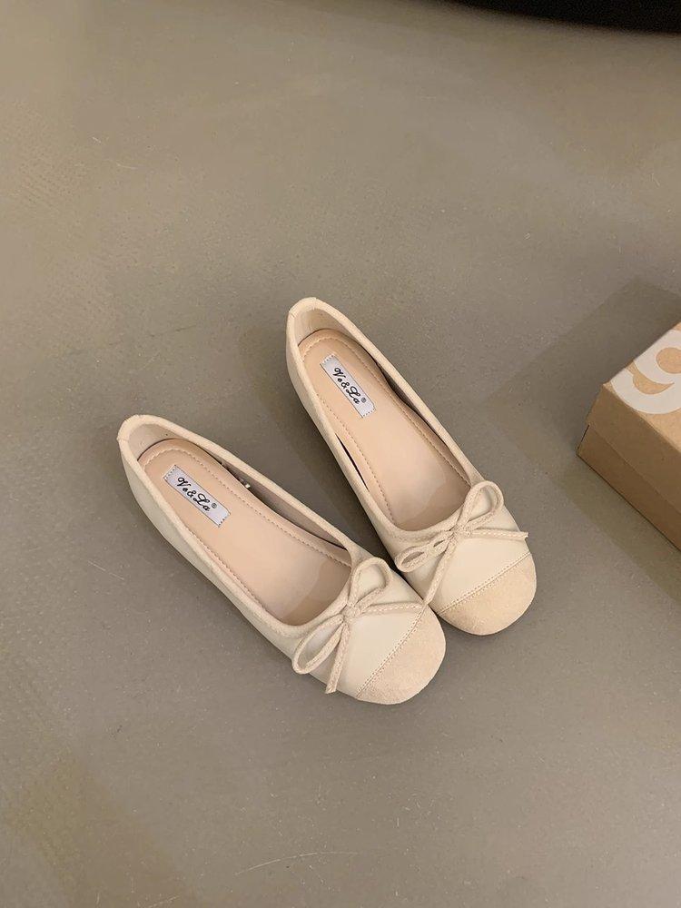 

French bow Mary Jane small leather shoes early autumn women s shallow mouth flat shoes fairy shoes gentle single shoes ballet shoes 39