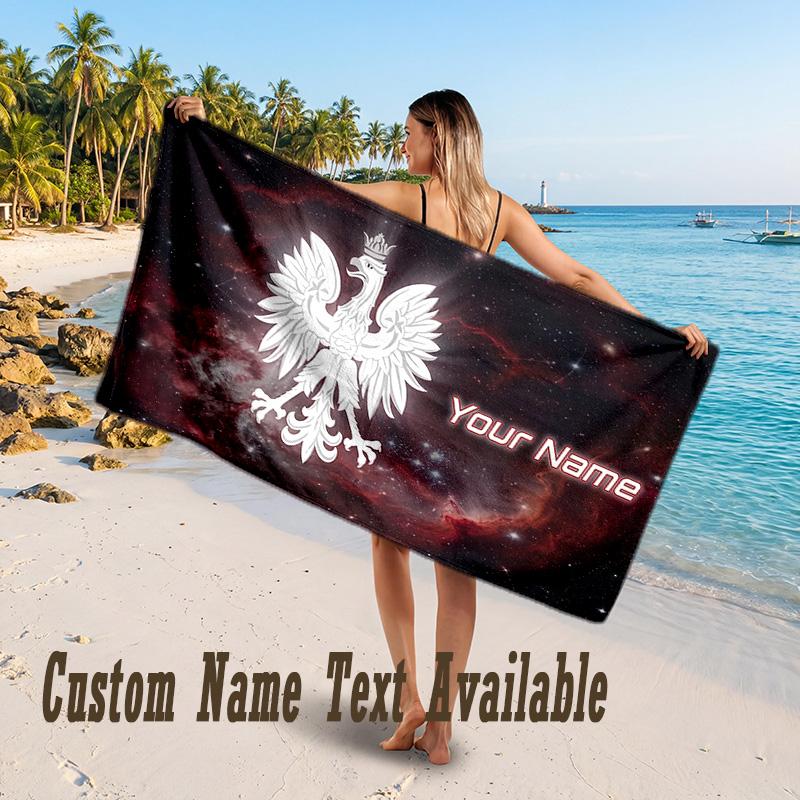 Poland Football Design Beach Towel Custom Text Large Towel for Beach Vacation