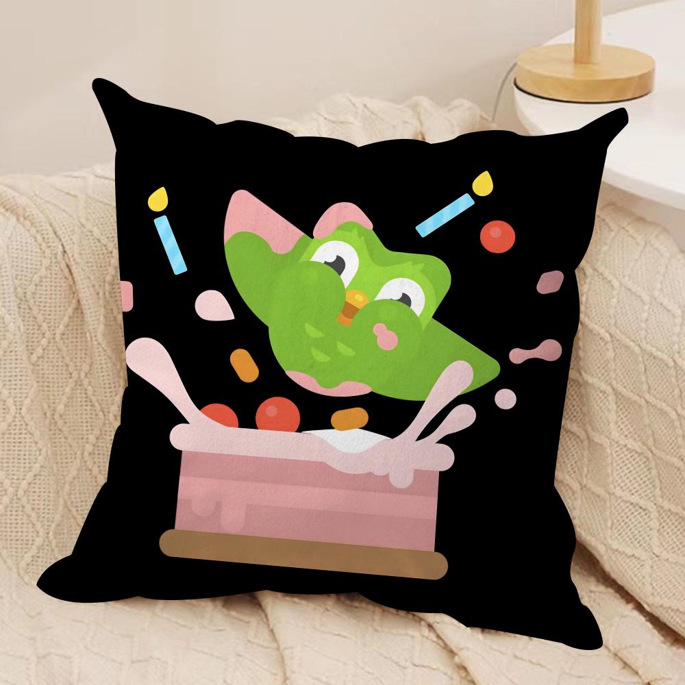 Cute D-Duolingos Cushion Cover Silky Short Plush Double-Sided Printed Pillow Case for Sofa All Seasons Home Decor Gift