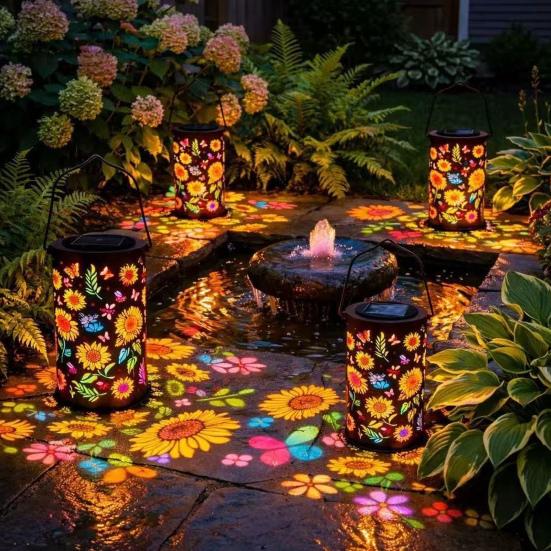 Solar Sunflower Garden Lantern Metal Outdoor Hanging Light Waterproof Energy-Saving Tabletop Light for Patio Pathway Decor