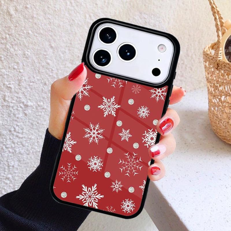 Winter Snowflakes Red Phone Case For iPhone 17 Air 16 15 14 13 12 11 Pro Max Plus