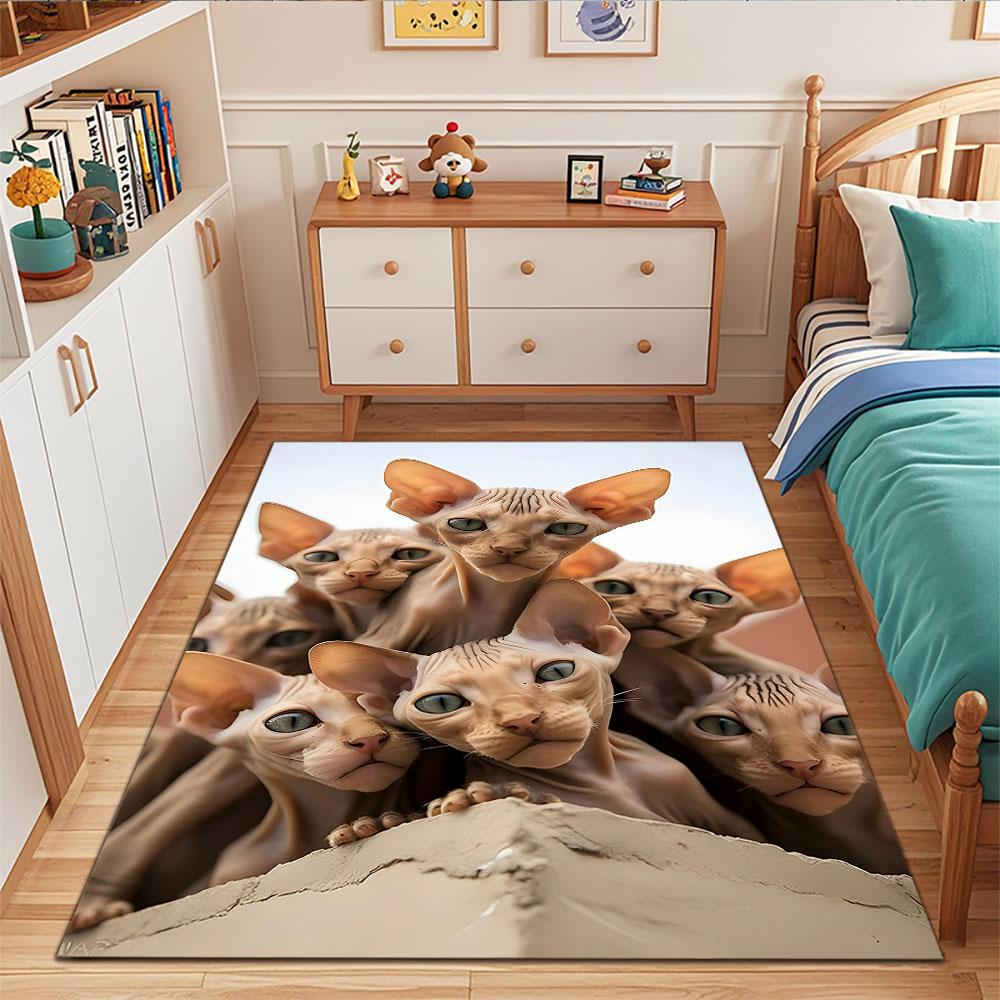 "Sphynx Cats Group Portrait" Patterned carpet, suitable as a non slip play mat for the living room and bedroom sofa