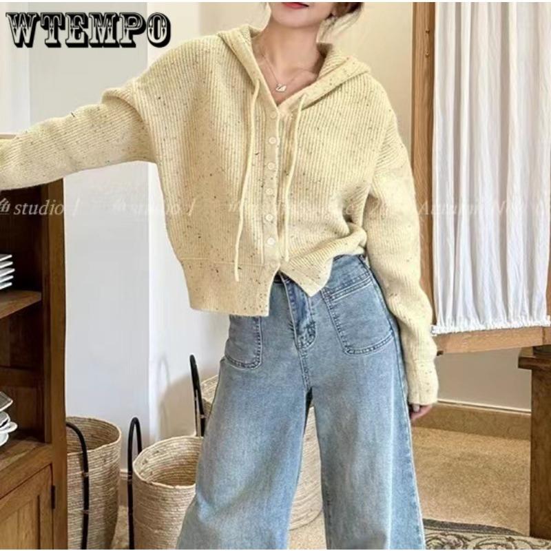 Autumn Winter Hooded Sweater Jacket Short Hooded Single Breasted Knitted Cardigan for Women