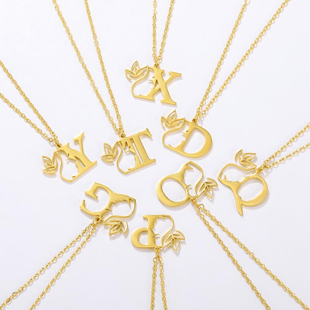 Stainless Steel Floral English Alphabet Necklace - Women's Unique Clavicle Chain