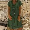 Robe Vintage pour Femme, Couleur Unie, Col en V, Manches Courtes, Imprimée, Coupe Ample, Longueur Genou