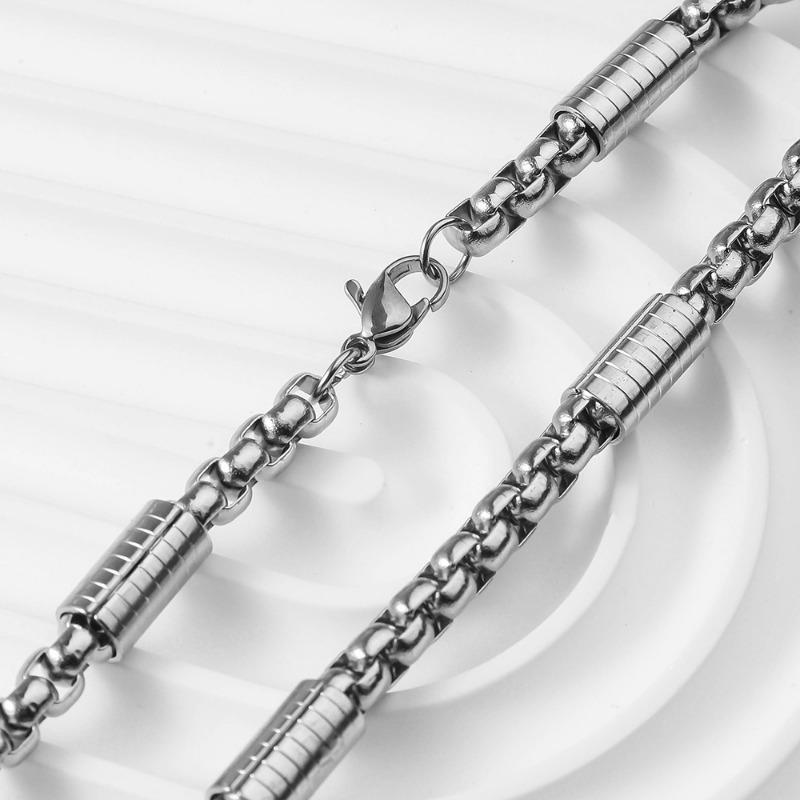 Thick Mens Titanium Steel Square Pearl Chain Hip Hop Personalized Fashion Necklace