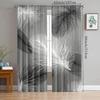 2pcs- Pure Black and Gray Feather Polyester Curtains, Pole Bag Curtains 42 * 84, Bedroom, Living Room, Family Room Decoration