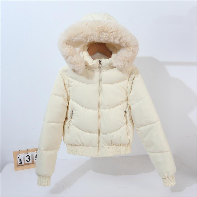 European and American autumn and winter new large fur collar live sleeve cotton clothes women's slim fleece short thickened jacket