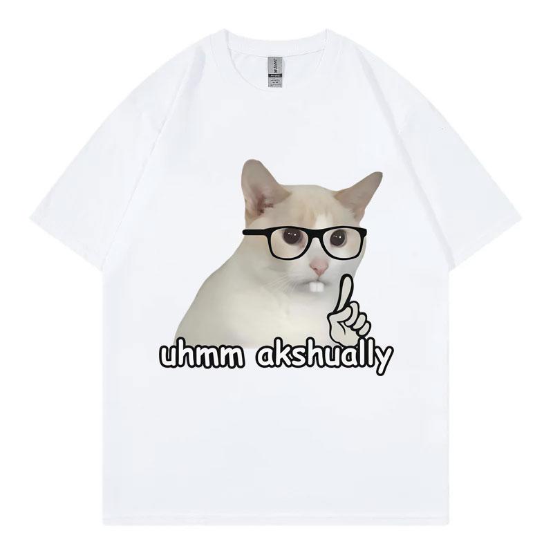 Um Actually Funny Nerd Cat Meme Tshirt High Street Fashion Trend Short Sleeve Tshirts Mens Women Casual Loose Cotton T Shirts