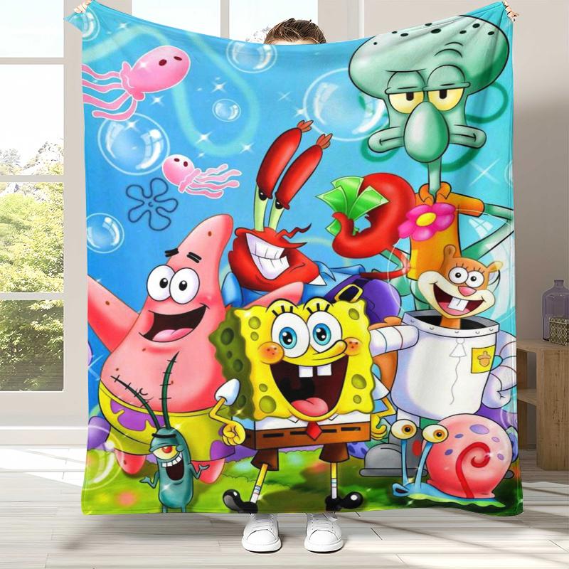 Funny S-SpongeBob Patrick Star Cartoon Flannel Blanket,Ultra Soft Warm Plush Throw for Home Bedroom Bed Sofa Cover Camping gift