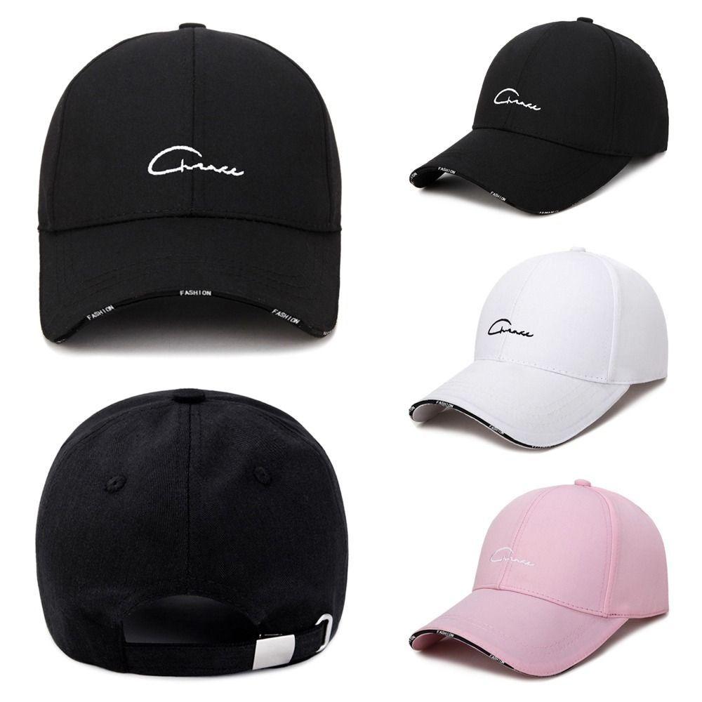 Fashion Letter Embroidered Baseball Cap Adjustable Wide Brim Peaked Cap Breathable Solid Color Sun Hat Summer